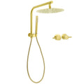 Brushed Gold Round Large 12" Rain Shower Head One Spray Handheld Rose Gooseneck Arm Twin Taps Set V1233-A703GSS019CBGKSR112GCPF0282AG