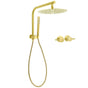 Brushed Gold Round Large 12" Rain Shower Head One Spray Handheld Rose Gooseneck Arm Twin Taps Set V1233-A703GSS019CBGKSR112GCPF0282AG