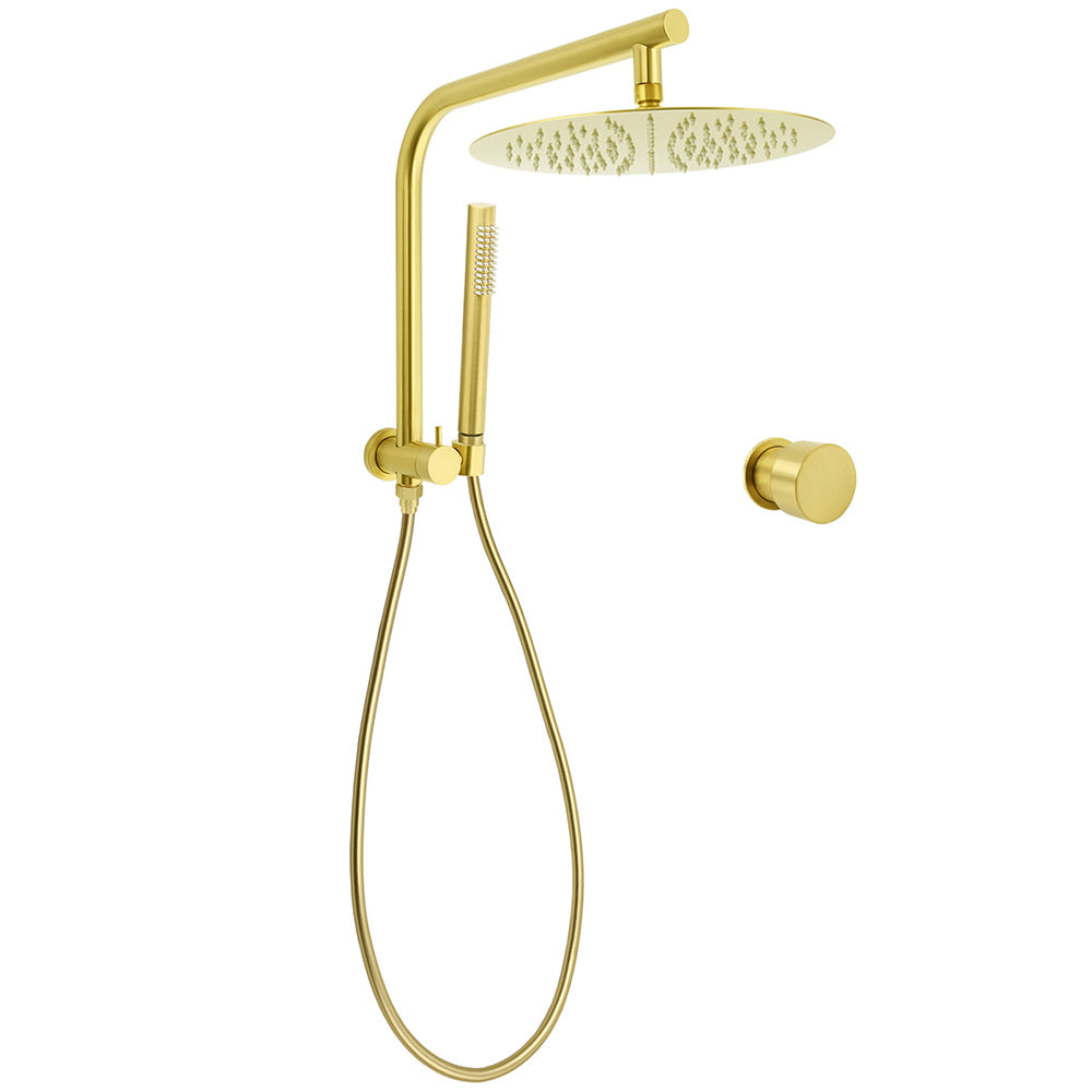 Brushed Gold 2in1 Round 12" Rain Shower Head Single Mode Handheld Diverter Wall Arm Mixer Set V1233-A703GSS019CBGKSR112GKC1292BG