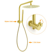 Brushed Gold 2in1 Round Large 12" Rainfall Shower Head Metal Handheld Wall Arm Bath Mixer V1233-A703GSS019CBGKSR112GKCR201BG