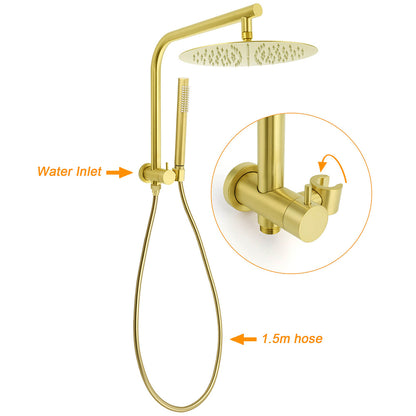 Brushed Gold 2in1 Round Large 12" Rainfall Shower Head Metal Handheld Wall Arm Bath Mixer V1233-A703GSS019CBGKSR112GKCR201BG