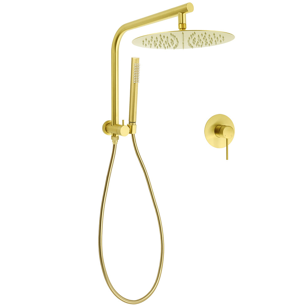 Brushed Gold Round Large 12" Rain Shower Head Stainless Steel Spray Handheld Wall Arm Mixer Set V1233-A703GSS019CBGKSR112GKRD201G