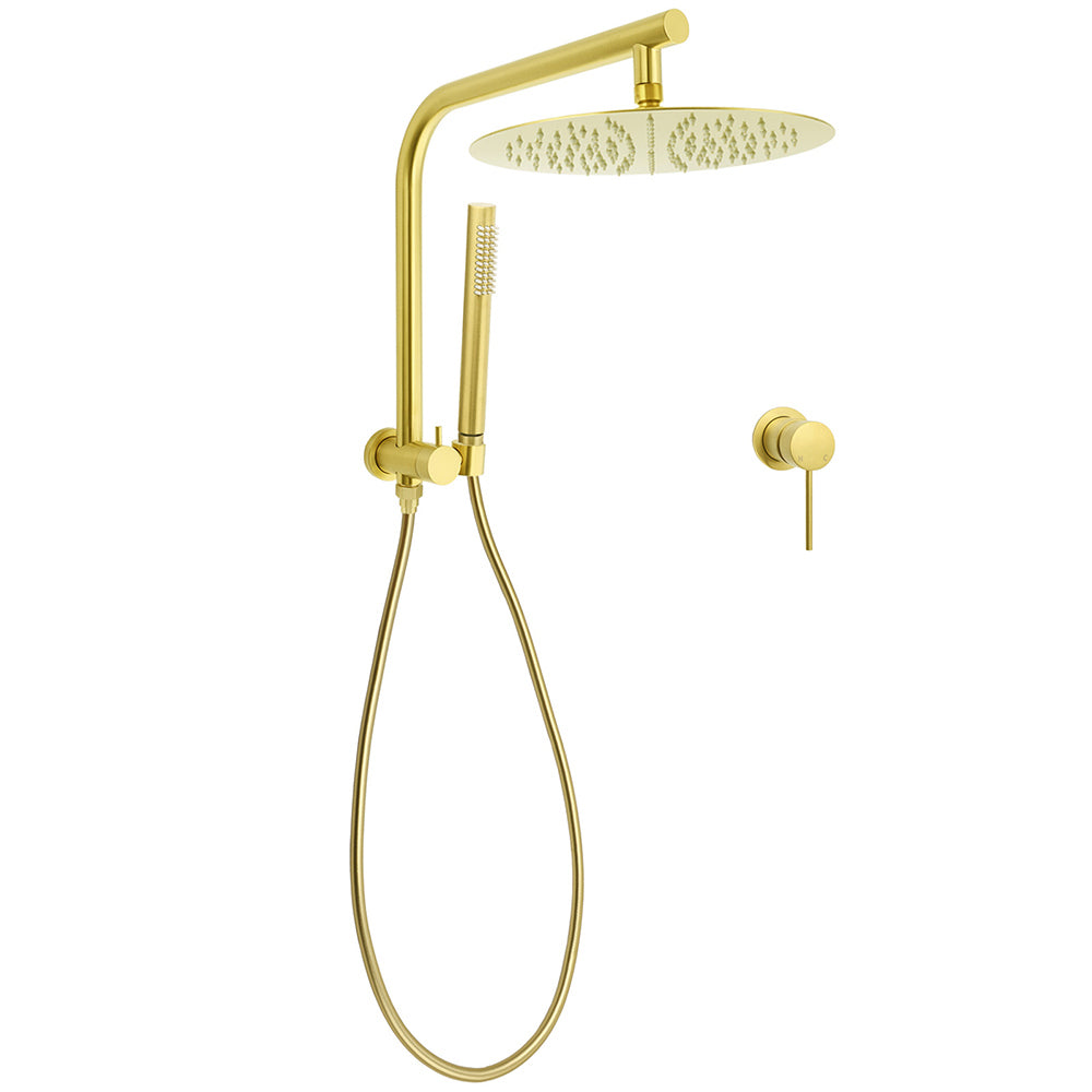 Brushed Gold Round Large 12" Rain Shower Head Stainless Steel Spray Handheld Wall Small Face Mixer Set V1233-A703GSS019CBGKSR112GKRD201G60