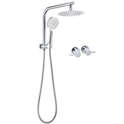 WELS Twin Shower 8" Round Chrome Head 3 Mode Handheld Rose Gooseneck Arm Taps Set V1233-A703ROHR002M4CKSR108CPF0282A
