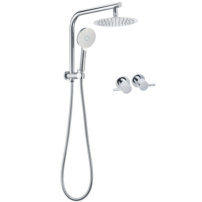 WELS Twin Shower 8" Round Chrome Head 3 Mode Handheld Rose Gooseneck Arm Taps Set V1233-A703ROHR002M4CKSR108CPF0282A