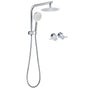 WELS Twin Shower 8" Round Chrome Head 3 Mode Handheld Rose Gooseneck Arm Taps Set V1233-A703ROHR002M4CKSR108CPF0282A