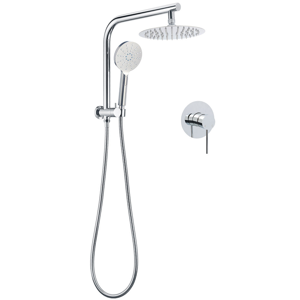 WELS Twin Shower 8" Round Chrome Head 3 Mode Handheld Rose Gooseneck Arm Mixer Set V1233-A703ROHR002M4CKSR108KRD201CR