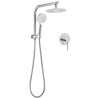 WELS Twin Shower 8" Round Chrome Head 3 Mode Handheld Rose Gooseneck Arm Mixer Set V1233-A703ROHR002M4CKSR108KRD201CR