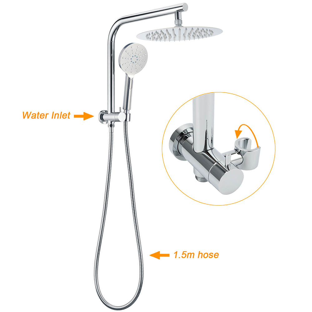 WELS 10" Rain Shower Head Handheld Sliding Rail DIY Twin Set Chrome Round V1233-A703ROHR002M4CKSR110
