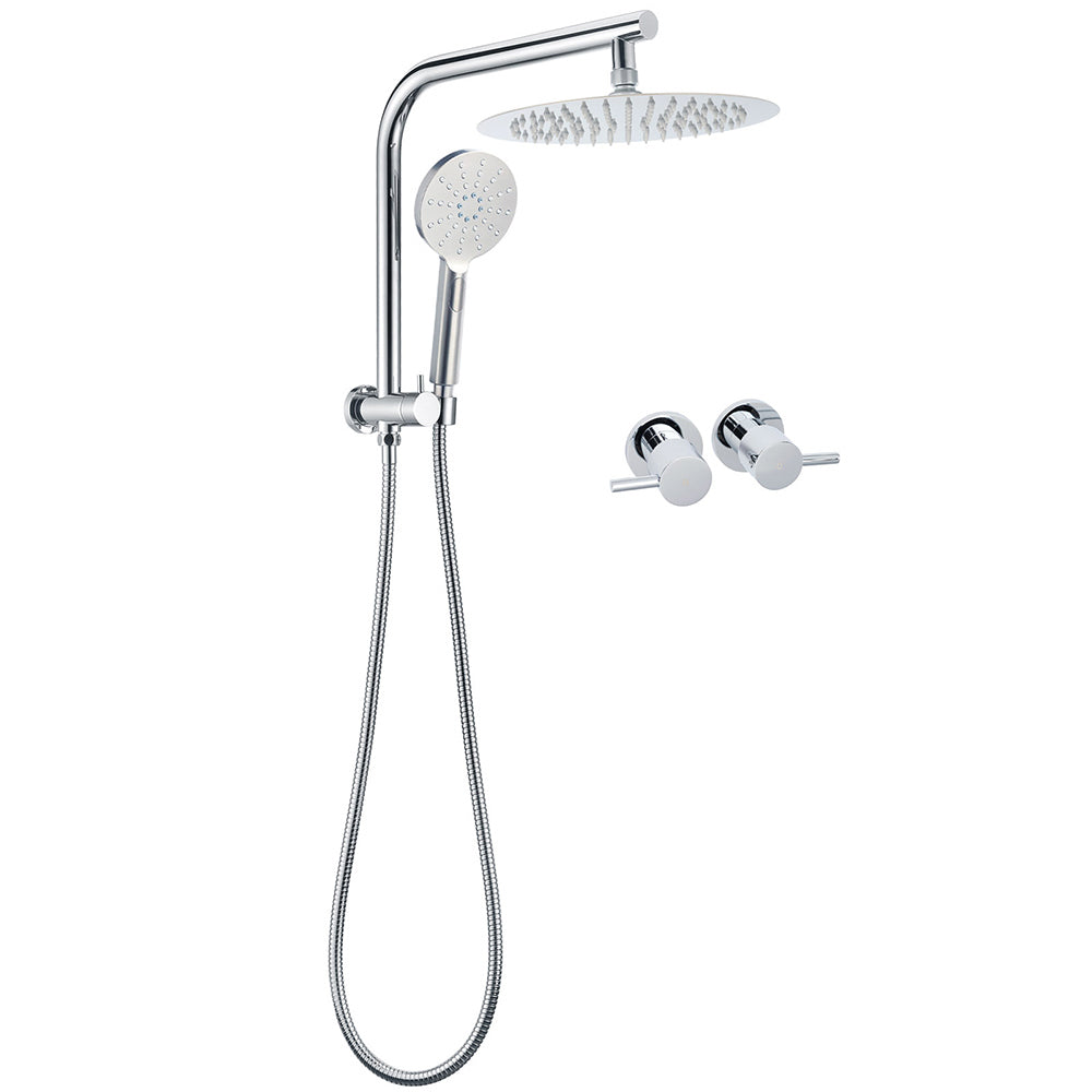 WELS Chrome Round 10" Rain Shower Head Handheld Sliding Rail DIY 2in1 Twin Taps Set V1233-A703ROHR002M4CKSR110CPF0282A