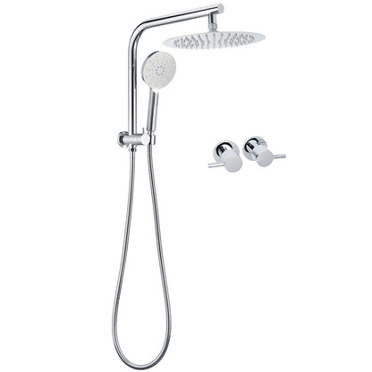 WELS Chrome Round 10" Rain Shower Head Handheld Sliding Rail DIY 2in1 Twin Taps Set V1233-A703ROHR002M4CKSR110CPF0282A