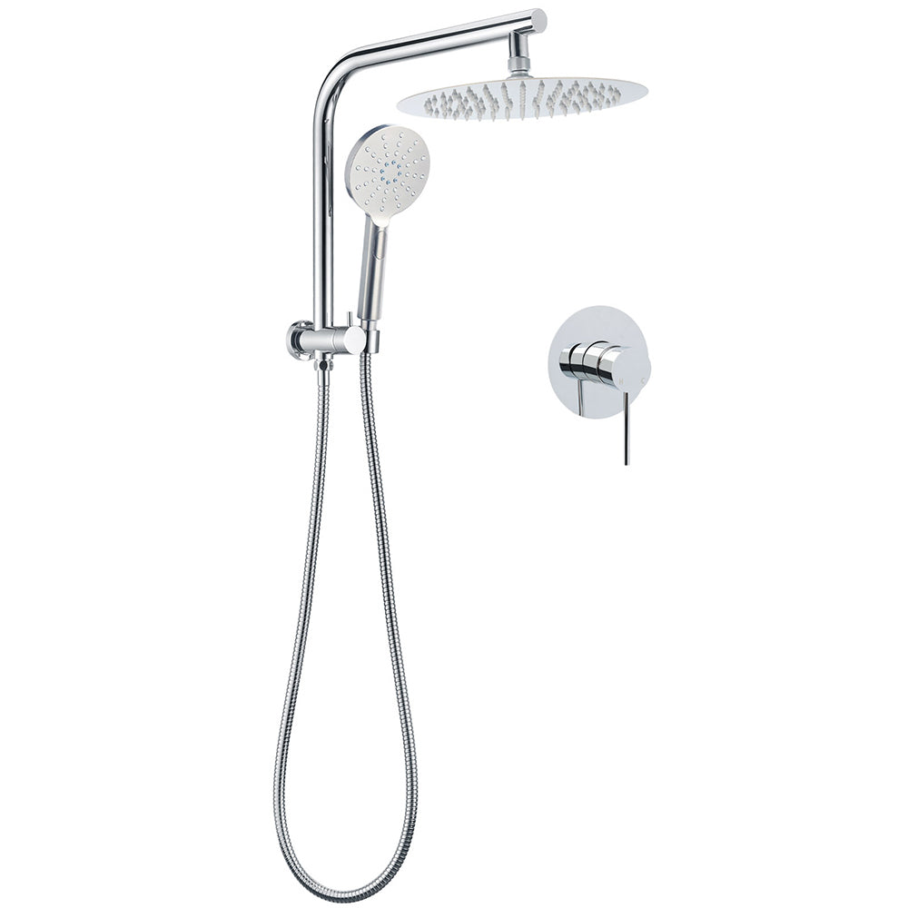 WELS Chrome Round 10" Rain Shower Head Handheld Sliding Rail DIY 2in1 Mixer Set V1233-A703ROHR002M4CKSR110KRD201CR