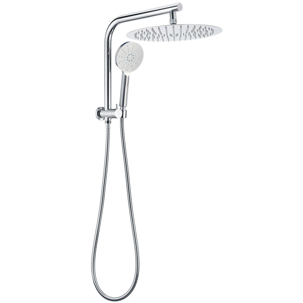 Chrome 2in1 Round Shower Head Set 12" Rainfall & 3 Mode Handheld Gooseneck Arm V1233-A703ROHR002M4CKSR112