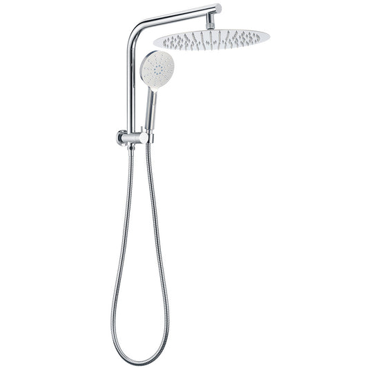 Chrome 2in1 Round Shower Head Set 12" Rainfall & 3 Mode Handheld Gooseneck Arm V1233-A703ROHR002M4CKSR112
