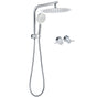 WELS Chrome Double Round Shower Head Set 12" Rainfall & 3 Mode Handheld Gooseneck Arm Twin Taps V1233-A703ROHR002M4CKSR112CPF0282A