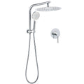 WELS Chrome Double Round Shower Head Set 12" Rainfall & 3 Mode Handheld Gooseneck Arm Mixer V1233-A703ROHR002M4CKSR112KRD201CR