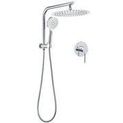WELS Chrome Double Round Shower Head Set 12" Rainfall & 3 Mode Handheld Gooseneck Arm Mixer V1233-A703ROHR002M4CKSR112KRD201CR