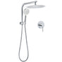 WELS Chrome Double Round Shower Head Set 12" Rainfall & 3 Mode Handheld Gooseneck Arm Mixer V1233-A703ROHR002M4CKSR112KRD201CR