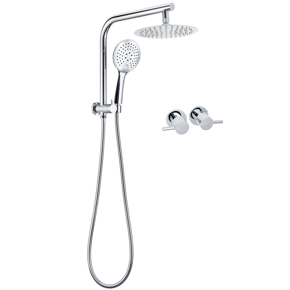 WELS Twin Shower Set 8" Rain Head 3 Modes Handheld Diverter Gooseneck Wall Arm + Taps V1233-A703ROHR003M4CKSR108CPF0282A