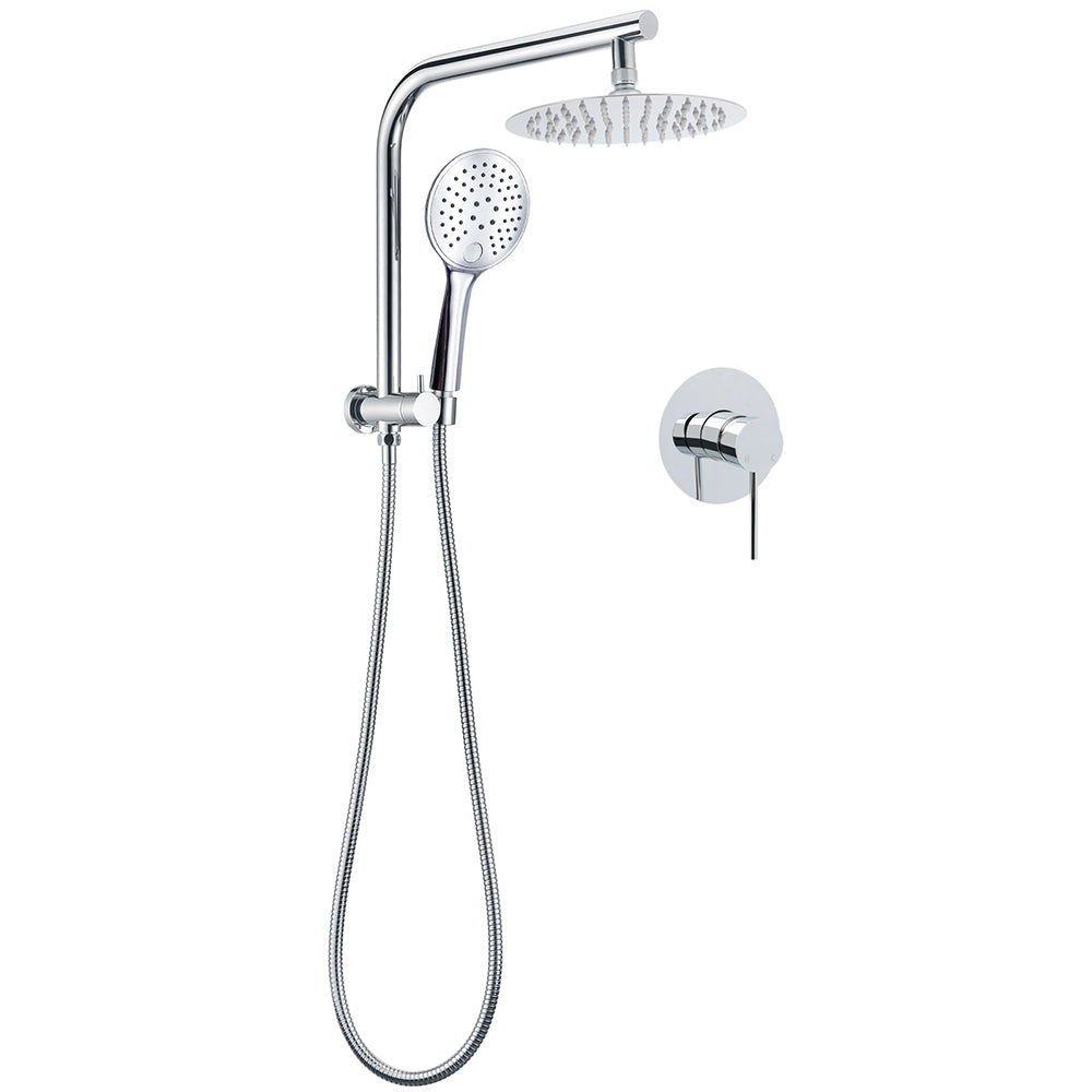 WELS Twin Shower Set 8" Rain Head 3 Modes Handheld Diverter Gooseneck Wall Arm + Mixer V1233-A703ROHR003M4CKSR108KRD201CR