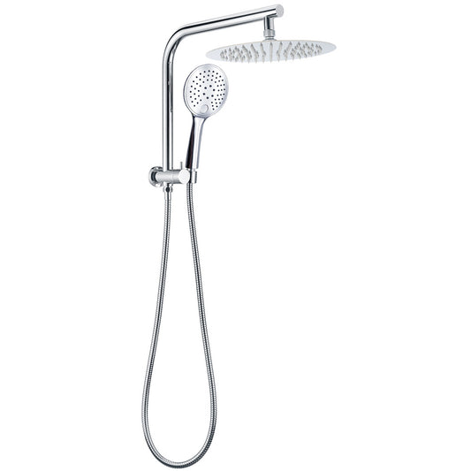 Round Chrome 10" 2in1 Shower Head 3 Mode Handheld Gooseneck Wall Arm Diverter V1233-A703ROHR003M4CKSR110