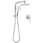 WELS Round Chrome 10" Twin Shower Head 3 Mode Handheld Gooseneck Wall Arm Mixer Set V1233-A703ROHR003M4CKSR110KRD201CR