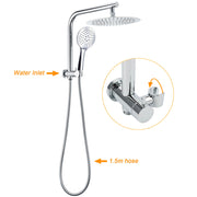 WELS Round Chrome 10" Twin Shower Head 3 Mode Handheld Gooseneck Wall Arm Mixer Set V1233-A703ROHR003M4CKSR110KRD201CR