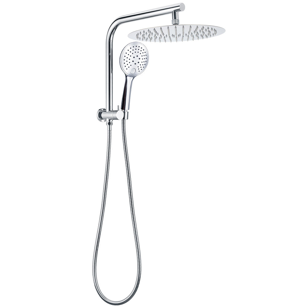 2in1 Large Round 12" Shower Head 3 Mode Handheld Gooseneck Arm Diverter Set Drill Free V1233-A703ROHR003M4CKSR112