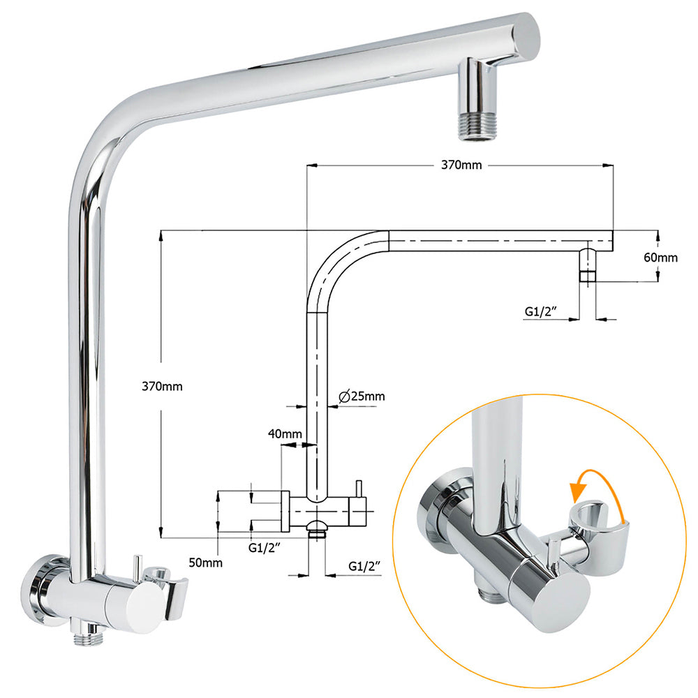 WELS Round 9" Twin Shower Head 3 Modes Handheld Gooseneck Wall Arm 2 in 1 Combo V1233-A703ROHR003M4CSR0901