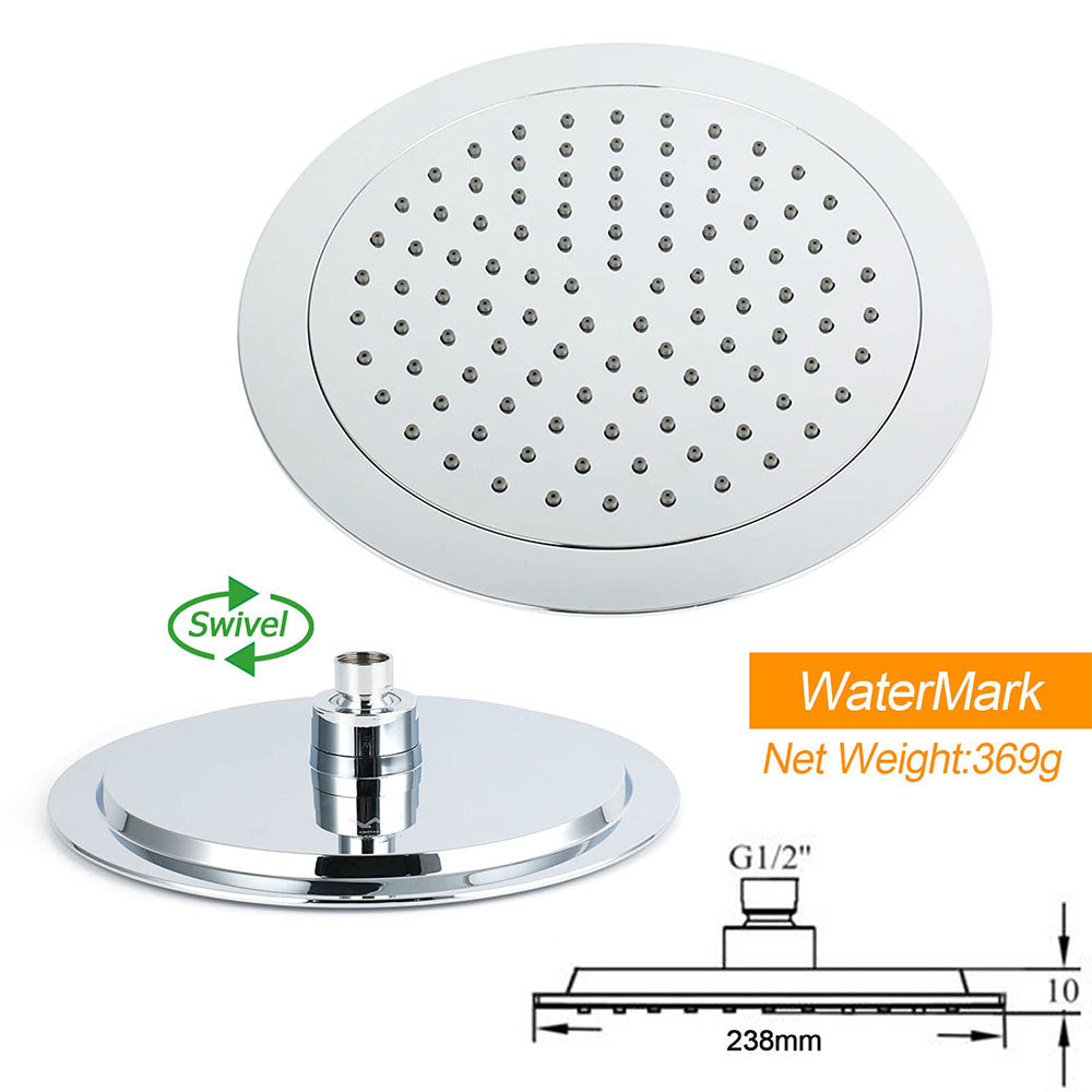 WELS Round 9" Twin Shower Head 3 Modes Handheld Gooseneck Wall Arm 2 in 1 Combo V1233-A703ROHR003M4CSR0901