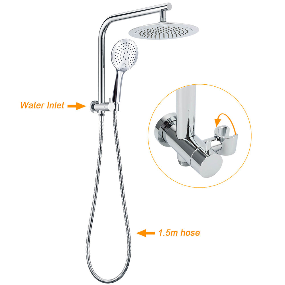 WELS Round 9" Twin Shower Head 3 Modes Handheld Gooseneck Wall Arm 2 in 1 Combo V1233-A703ROHR003M4CSR0901