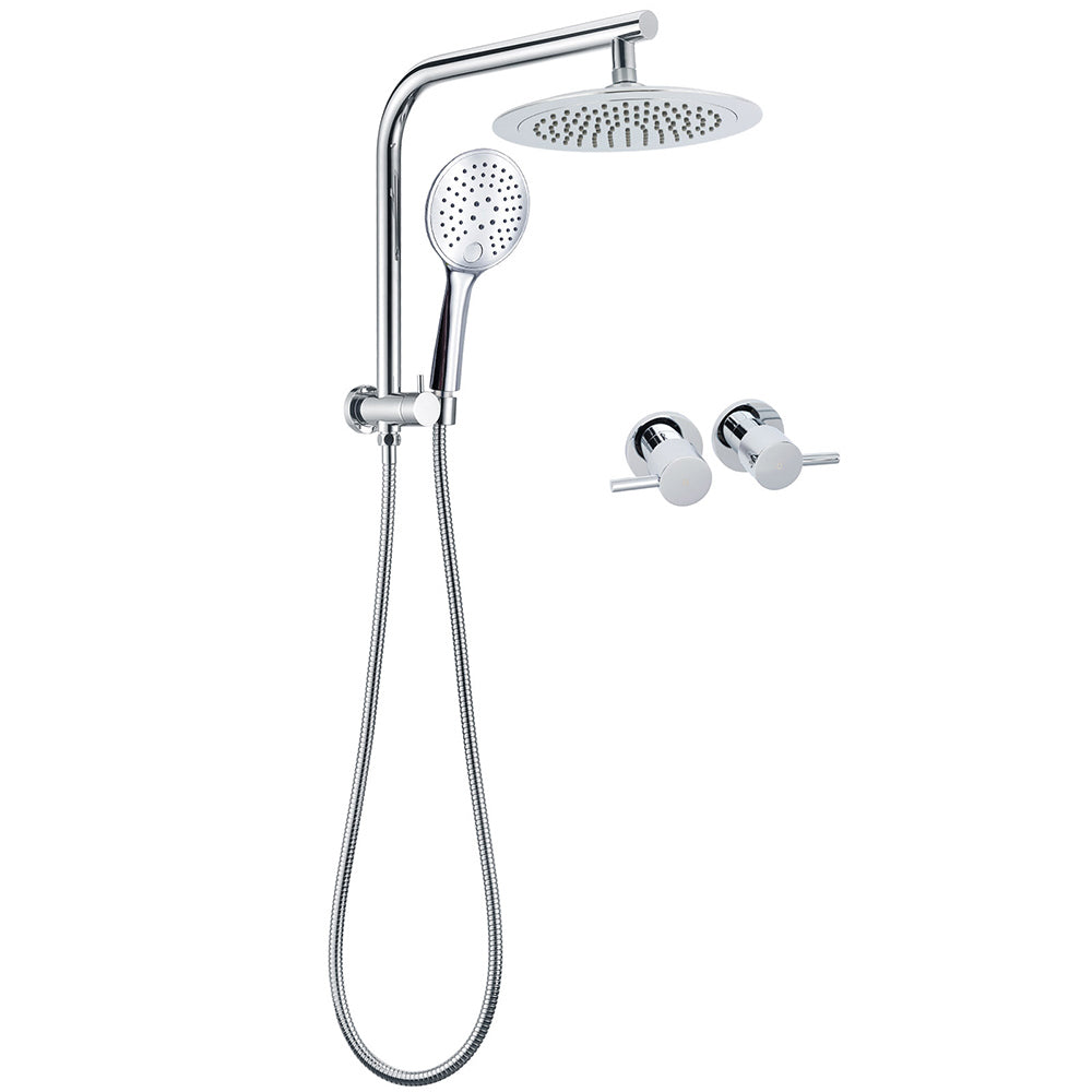 WELS Round 9" Twin Shower Head 3 Mode Handheld Gooseneck Wall Arm 2 in 1 Combo Taps Set V1233-A703ROHR003M4CSR0901CPF0282A
