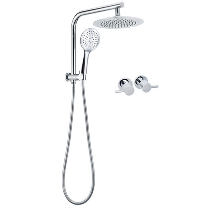 WELS Round 9" Twin Shower Head 3 Mode Handheld Gooseneck Wall Arm 2 in 1 Combo Taps Set V1233-A703ROHR003M4CSR0901CPF0282A