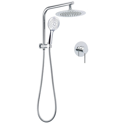 WELS Round 9" Twin Shower Head 3 Mode Handheld Gooseneck Wall Arm 2 in 1 Combo Mixer Set V1233-A703ROHR003M4CSR0901KRD201CR