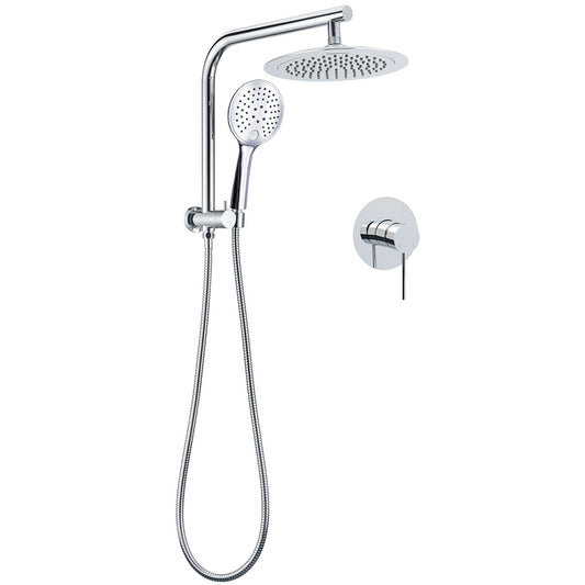 WELS Round 9" Twin Shower Head 3 Mode Handheld Gooseneck Wall Arm 2 in 1 Combo Mixer Set V1233-A703ROHR003M4CSR0901KRD201CR