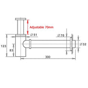Watermark Adjustable 32mm Wall Bottle Trap Basin Sink Vanity Waste Drain Brass V1233-B186