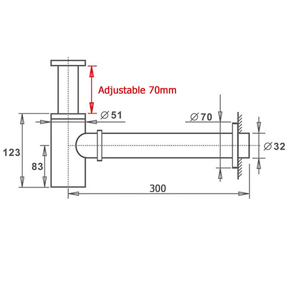 Watermark Adjustable 32mm Wall Bottle Trap Basin Sink Vanity Waste Drain Brass V1233-B186