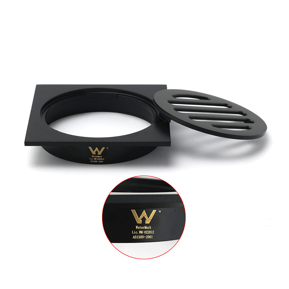 Matt Black Stainless Steel 85x85mm Small Square Shower Grate Floor Drain 72mm Outlet V1233-BD073BL