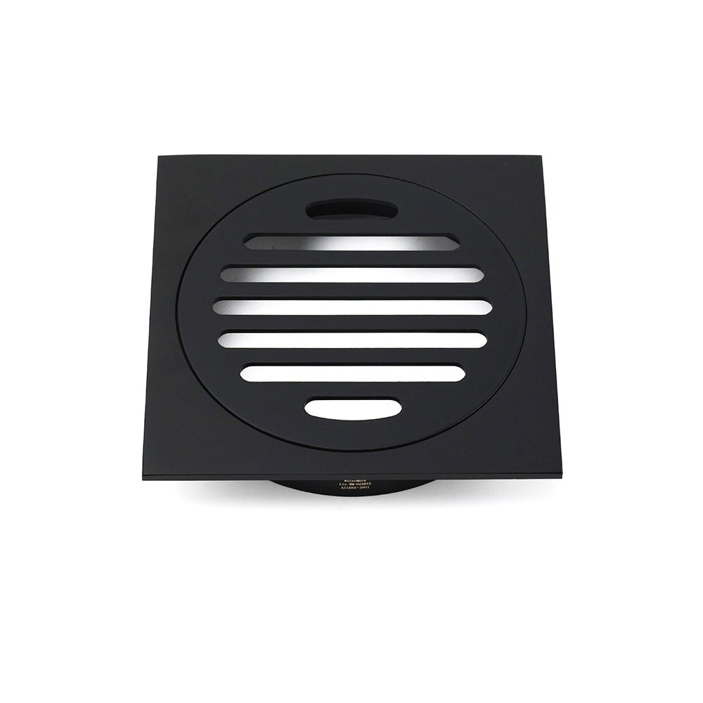 Black Bathroom 110mm Small Square Shower Grate Floor Drain 95mm Outlet Watermark V1233-BD078BL