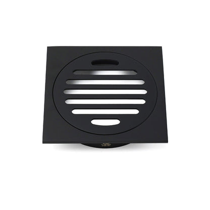 Black Bathroom 110mm Small Square Shower Grate Floor Drain 95mm Outlet Watermark V1233-BD078BL