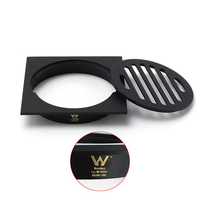 Black Bathroom 110mm Small Square Shower Grate Floor Drain 95mm Outlet Watermark V1233-BD078BL