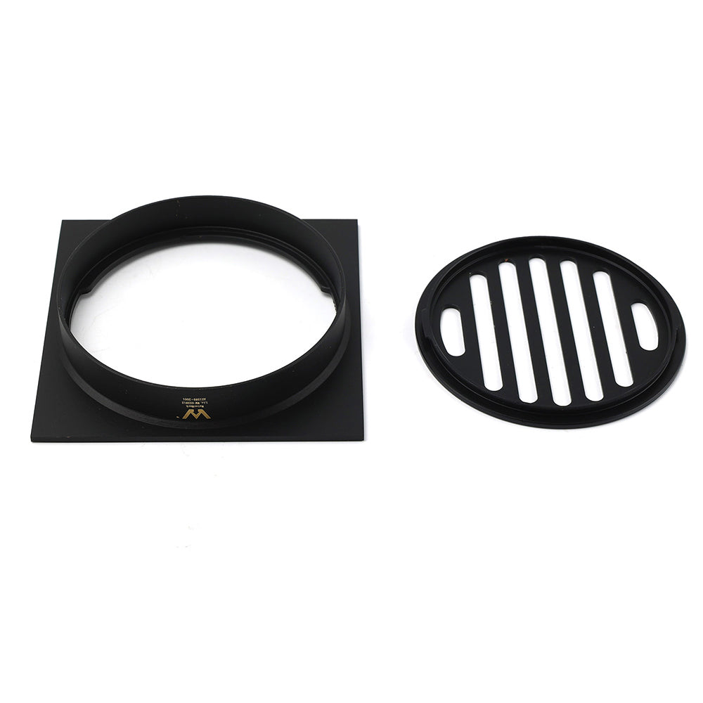 Black Bathroom 110mm Small Square Shower Grate Floor Drain 95mm Outlet Watermark V1233-BD078BL