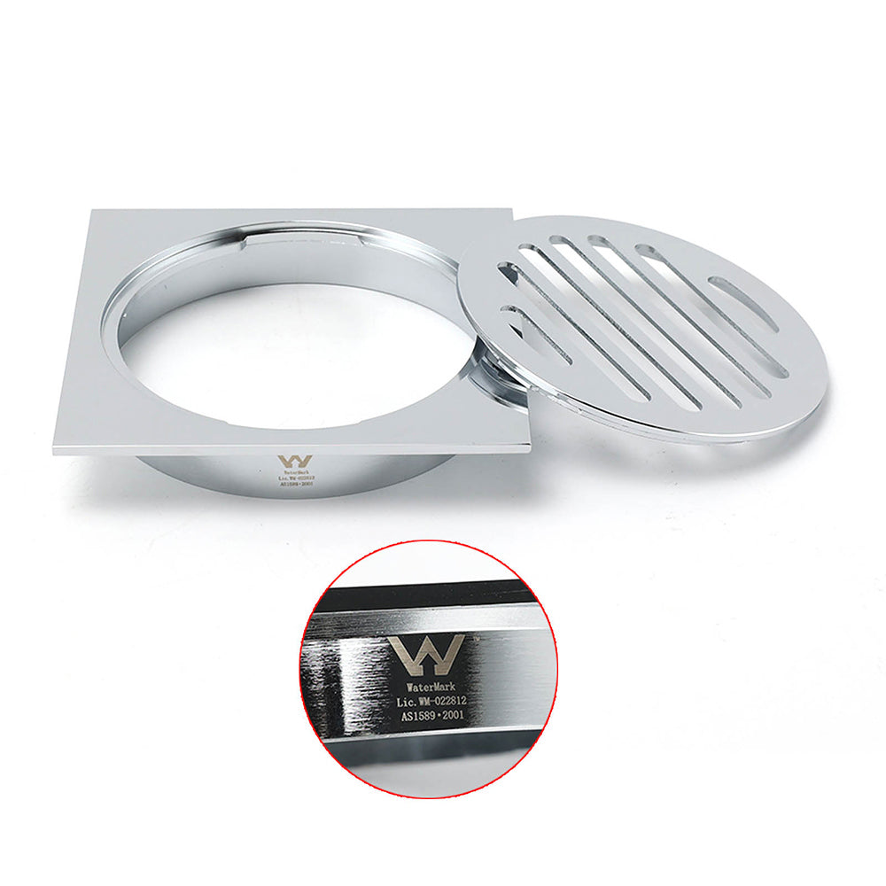 Chrome Stainless Steel 110mm Small Square Shower Grate Floor Drain 95mm Outlet V1233-BD078CR