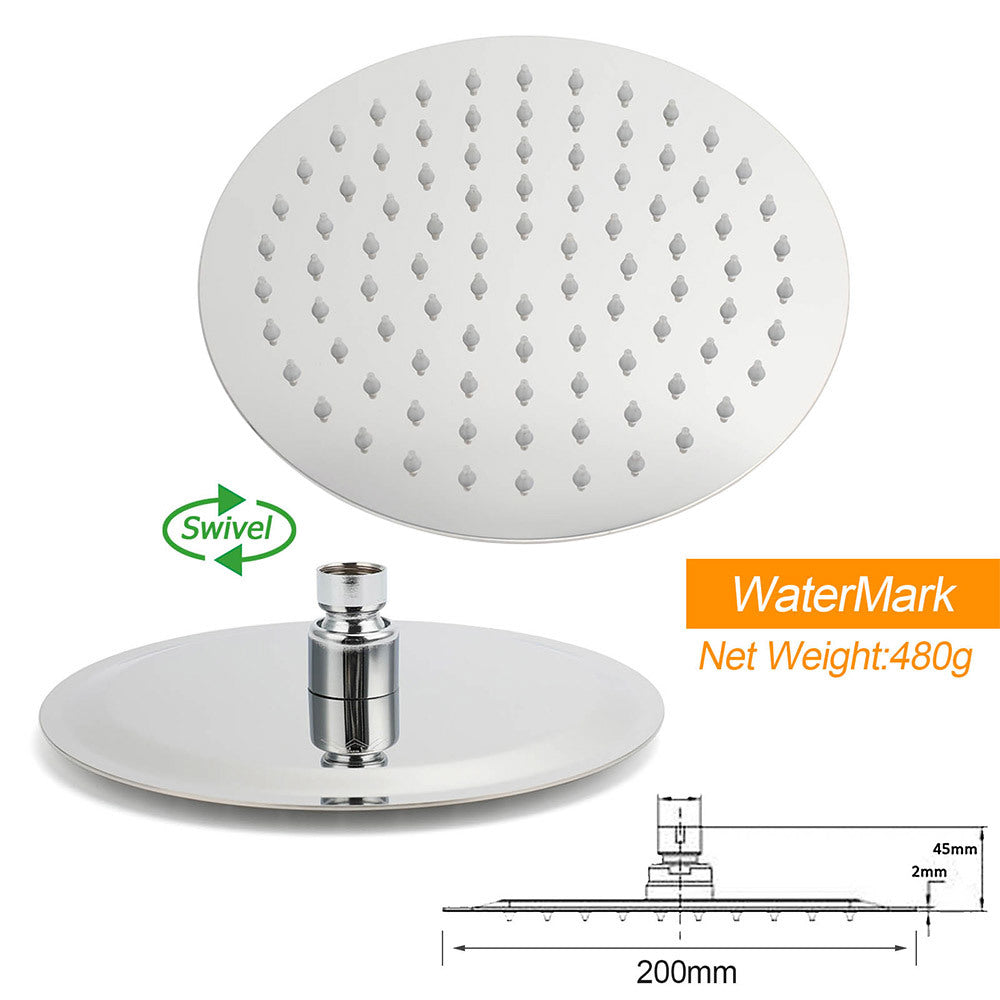 Chrome Round 8" Rainfall Shower Head 3 Modes Handheld Rose Silde Rail Twin Set V1233-C4902B22HR002M4CKSR108