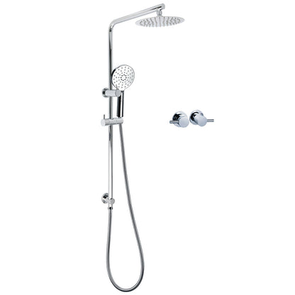 Chrome Round 8" Rainfall Shower Head 3 Modes Handheld Rose Silde Rail Twin Taps Set V1233-C4902B22HR002M4CKSR108CPF0282A