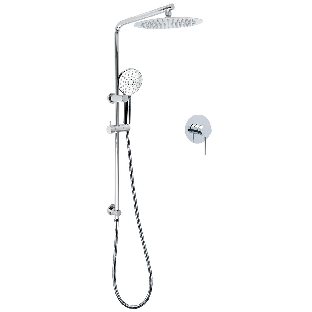 WELS Twin Shower Set 10" Rainfall Head 3 Modes Handheld Rose Silde Rail Chrome Round Mixer V1233-C4902B22HR002M4CKSR110KRD201CR