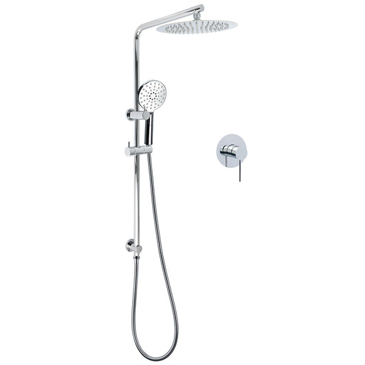 WELS Twin Shower Set 10" Rainfall Head 3 Modes Handheld Rose Silde Rail Chrome Round Mixer V1233-C4902B22HR002M4CKSR110KRD201CR