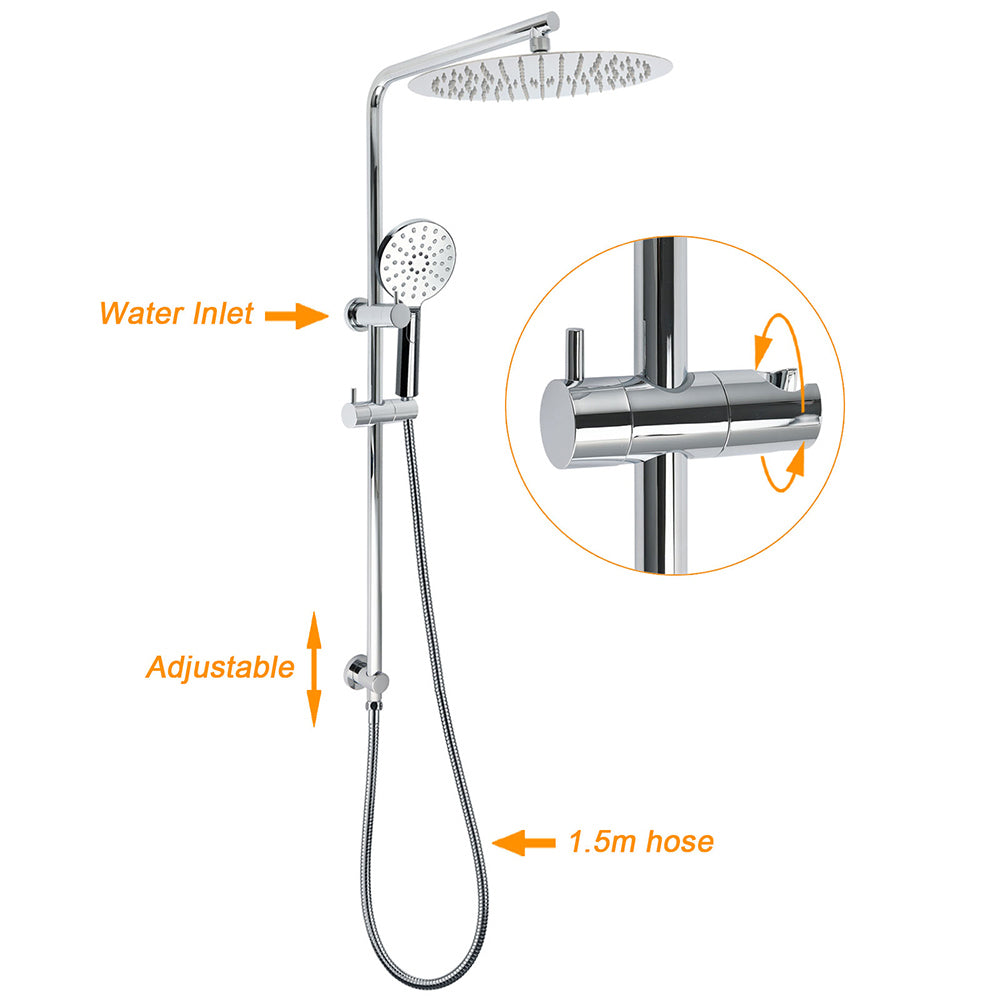 WELS Twin Shower Set Large Round 12" Rainfall Head 3 Modes Handheld Silde Rail V1233-C4902B22HR002M4CKSR112
