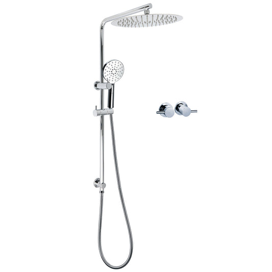 WELS Dual Shower Set Large Round 12" Rainfall Head 3 Modes Handheld Silde Rail Twin Taps V1233-C4902B22HR002M4CKSR112CPF0282A