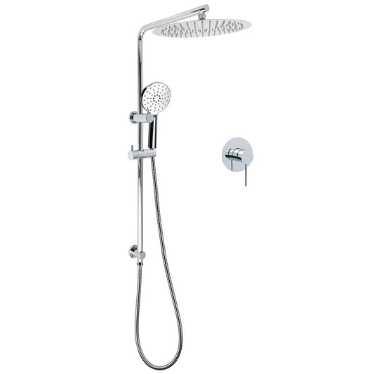 WELS Twin Shower Set Large Round 12" Rainfall Head 3 Modes Handheld Silde Rail + Mixer V1233-C4902B22HR002M4CKSR112KRD201CR